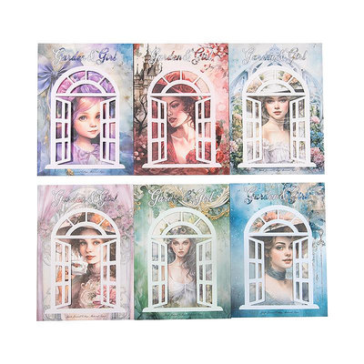 【花園與少女系列】6款 可分裝 水彩人物 輕型紙手帳素材