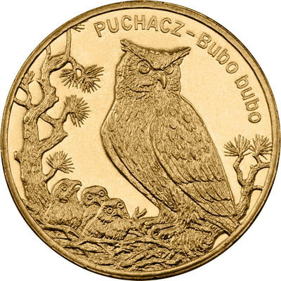 波蘭2005年紅皮書珍稀動物雕鸮2茲羅提流通紀念幣