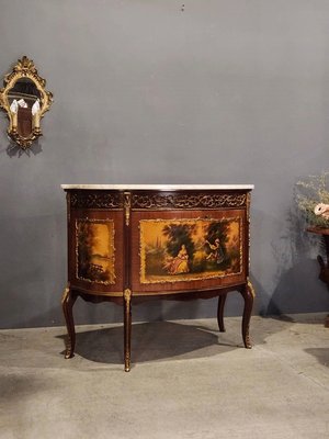 法國 手繪 洛可可 貴族情侶 深邃立體銅雕 大理石桌面 帶吧(含燈) 古董櫃 A24⚜️卡卡頌 歐洲古董⚜️ ✬