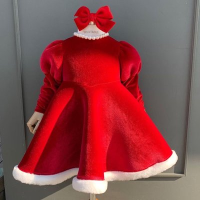 新年紅洋裝 性感洋裝 包臀洋裝 新款新年兒童紅色禮服女童生日紅色洋裝幼兒園衣服新年表演禮服