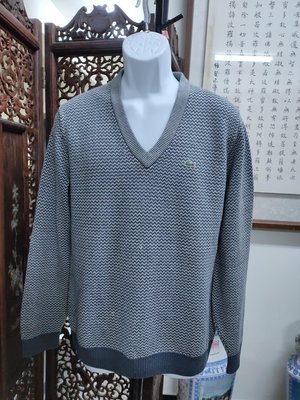 (九成新瑕疵品)LACOSTE波浪紋針織風羊毛長袖毛衣(B683)