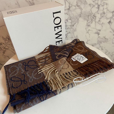 閒置✈全新正品 Loewe 羅意威 經典印花格紋 圍巾 Anagram F810487X17 現貨+實拍