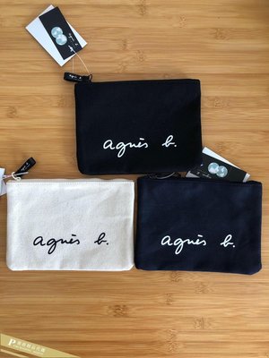 雅格時尚精品代購agnes.b 簡約時尚 經典品牌LOGO帆布收納袋 零錢包 日本代購