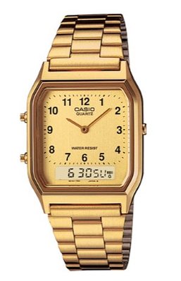 【萬錶行】CASIO 金色時尚復古雙顯指針錶 AQ-230GA-9B