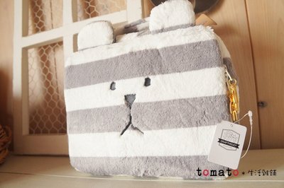 ˙ＴＯＭＡＴＯ生活雜鋪˙日本進口雜貨CRAFTHOLIC日本基本款灰白條紋熊手提化妝包收納袋