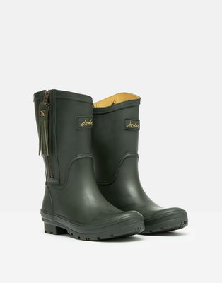 Miolla 英國品牌Joules 超美型軍綠色麂皮流蘇側拉鏈中筒雨鞋/雨靴