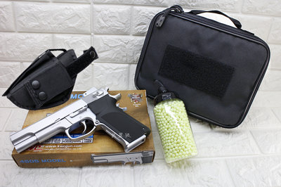 台南 武星級 KWC M4505 手槍 空氣槍 銀 + 奶瓶 + 槍套 + 手槍袋 ( KA14C  BB槍COLT