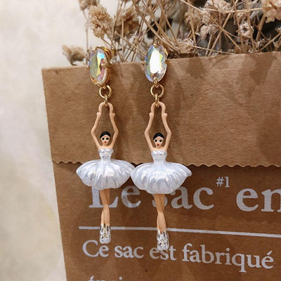 【MOMO全球購】法國Les Nereides芭蕾舞女孩 夢幻極光系列 鑲鉆水晶耳釘耳環耳夾