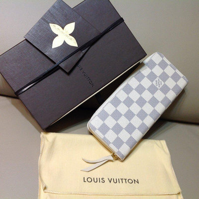 98新 Louis Vuitton LV N61210米色 N61264 芭比粉Clemence 白棋盤格紋拉鍊長夾