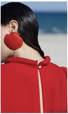 【WEEKEND】 ATU BODY COUTURE Large Shell 貝殼 大尺寸 耳環 紅色 19秋冬