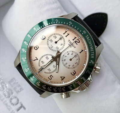 TISSOT  V8 黑色皮革錶帶 石英三眼計時 男士手錶T1064171603200 天梭腕錶