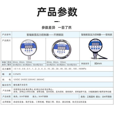 不銹鋼數顯智能壓力表高精度電接點耐震壓力開關水泵氣泵軸向