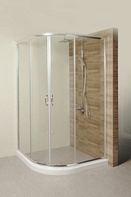 淋浴拉門/浴室拉門系列/圓弧型四片橫推門 簡框清透強化玻璃 (含安裝)