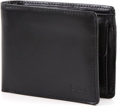 德國雨果 Hugo Boss 8卡大容量男用時尚短款錢包/黑色真皮帶零錢包皮夾