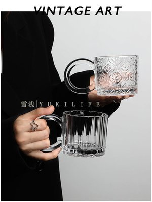 杯子 {把耳朵叫醒}中古法式玻璃vintage大耳朵杯 咖啡杯网红玻璃杯杯子~清倉