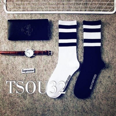 經典款-個性黑白條紋中筒襪 韓國襪 襪子