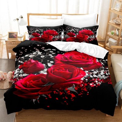 床包組 雙人單人 家紡新款 玫瑰3D被套 紅色喜慶四件套 婚慶用品 被套 被單 枕頭套 6x7尺被套 床組四件套