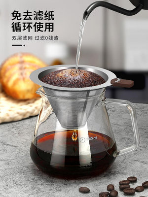咖啡濾網不銹鋼咖啡過濾器手沖咖啡濾杯過濾網咖啡漏斗套裝濾壺