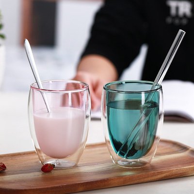 雙層玻璃杯 創意彩色水杯 高硼矽咖啡杯 家用簡約馬克杯