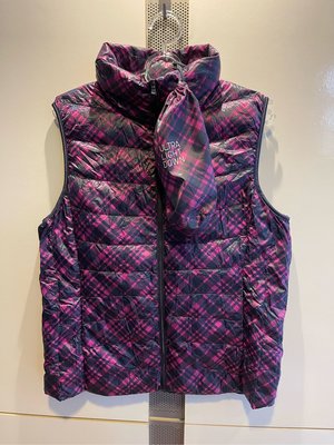[輕+保暖]++特價++日本UNIQLO品牌  這件無敵好看的啦~超有質感紫色格紋輕羽絨拉鍊設計背心外套(XL)