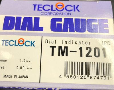 日本製 TECLOCK 得樂 原廠千分錶 TM-1201千分錶測量範圍 10mm 精度 0.001mm