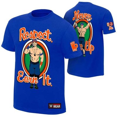 WWE摔角衣服 John Cena Respect Earn It 尊重 賺錢 賽納藍色短袖T恤 買三免運