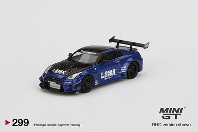 minigt 299號 gtr r350藍色lbwk 3.0寬體尼桑合金 1∶64 汽車模型