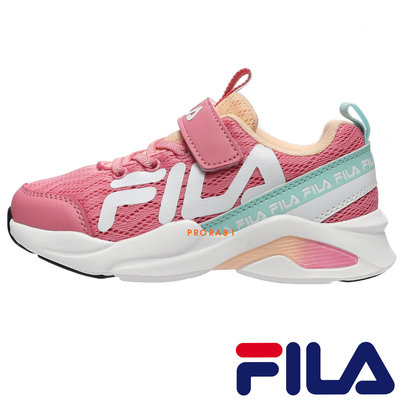 FILA J412W-511 粉紅 KIDS 輕量黏帶慢跑鞋/大童鞋19-24㎝/【特價出清】113F
