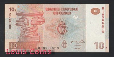 【Louis Coins】B770-CONGO Democratic Repub--2003剛果紙幣10 Francs(L)