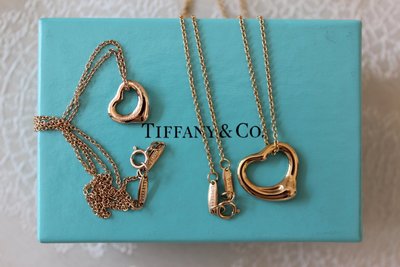 Tiffany 18k金750  黃k金 open heart 簍空愛心 迷你尺寸  項鍊 二手真品 草寫 新版