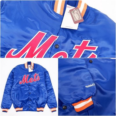 現貨熱銷-外套 風衣 大衣 復古 MLB Mets Varsity 緞面夾克紐約轟炸機棒球米契爾尼斯爆款
