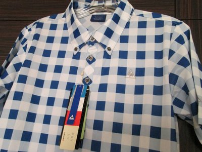 ###【涉谷GOLF精品】Le Coq Sportif 公雞牌 最新藍白格子POLO衫M號 保證真品 歡迎購買!!