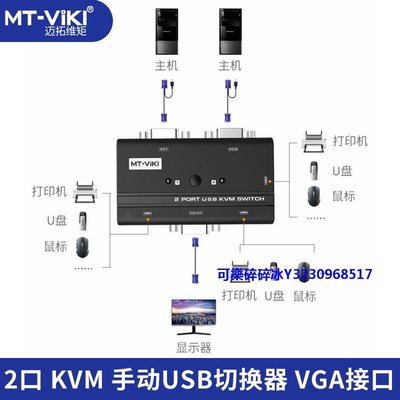 轉換器邁拓維矩 kvm切換器2口vga兩臺電腦雙主機顯示器共享鼠標鍵盤多屏幕擴展器二合一轉換器2進1出 送線