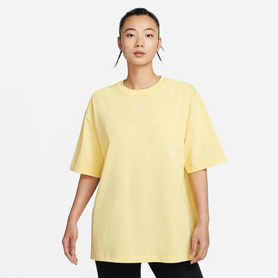 NIKE刺繡短袖上衣 黃色純棉短袖 寬鬆 重磅短袖T恤 DX7911-722