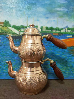 歐亞土耳其銅器藝術手工雕刻紫雕刻母子茶壺 總高25厘米 大壺27090