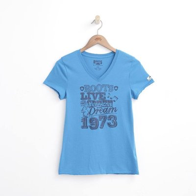 ROOTS 女款 BOHO系列 V領 休閒 運動 藍 LOGO 加拿大 短t t恤 短袖上衣