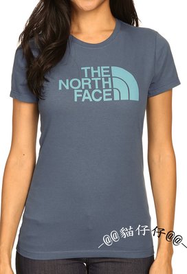 貓仔仔美國童裝 the north face 全新藍色大型品牌logo圖案款知更鳥色圓領短袖上衣/Tee-S-免運費