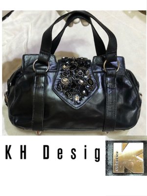 低價起標～香港設計師 K.H.Design牛皮手提包 半寶石水晶包 皮革托特包 貴婦包