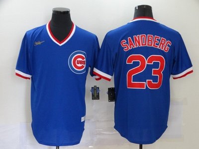 Cubs棒球服MLB小熊隊球衣23號SANDBERG復古藍白色套頭衫短袖訓練