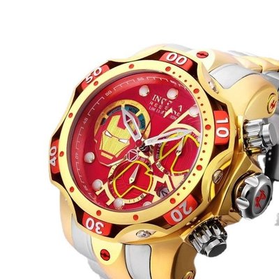 漫威限量鋼鐵俠紅色INVICTA英弗它同款歐美大塊石英男士手表