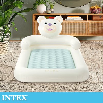 小江的店--【INTEX】小熊防滾落兒童植絨充氣床-附手壓幫浦(66814) 15010020