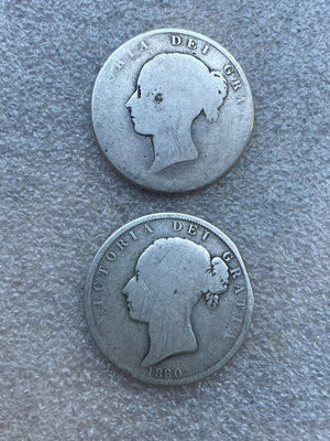 2枚 英國維多利亞青年版半克朗銀幣