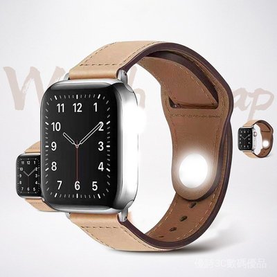 適用蘋果7代手錶錶帶 Apple watch se智能手錶創意單圈PU商務腕帶