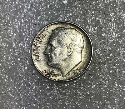 B-美國1964年 丹佛（D記）10分 小銀幣（美品 AU-UNC)