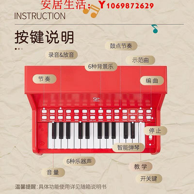可開發票量大優惠正品德國Hape25鍵多功能聲光教學男女孩兒童木制玩具樂器電子鋼琴