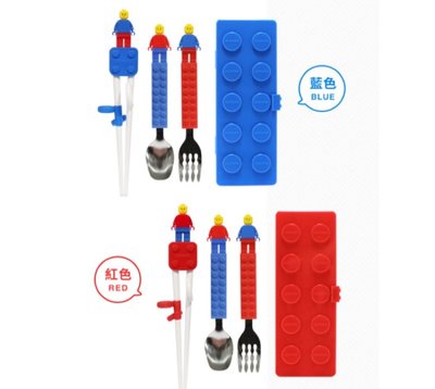 天使熊雜貨小舖~韓國 OXFORD 樂高積木餐具三件組 現貨：藍／紅色2款  全新現貨