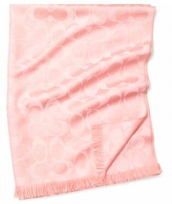 EL~COACH 86011 櫻花粉色 C Logo 羊毛流蘇寬版披肩式圍巾 現貨 特價2680免運