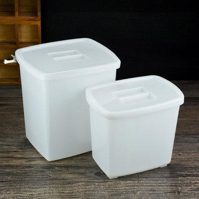 下殺-塑料方形密封罐奶茶果肉食物冷飲冷藏白色方桶冰桶帶蓋糖水桶#冰桶