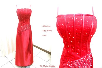 【時尚屋婚紗禮服】紅色馬甲水鑽緞面設計師A字造型款~二手禮服～Ｂ５１４(歡迎預約試穿)