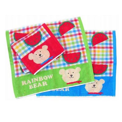 zakka 日本帶回 日本製 Rainbow Bear 彩虹熊 無撚糸 紗布材質 西瓜 大方巾 手帕~小太陽日本童裝